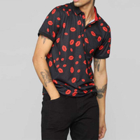 High Quality Hot Sale Men's Polo Shirt Full-Printed Button Closure Black Golf Shirt