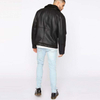 Mens New Fashion Style High Quality Sherpa Collar Zipper Closure Faux Leather Jacket