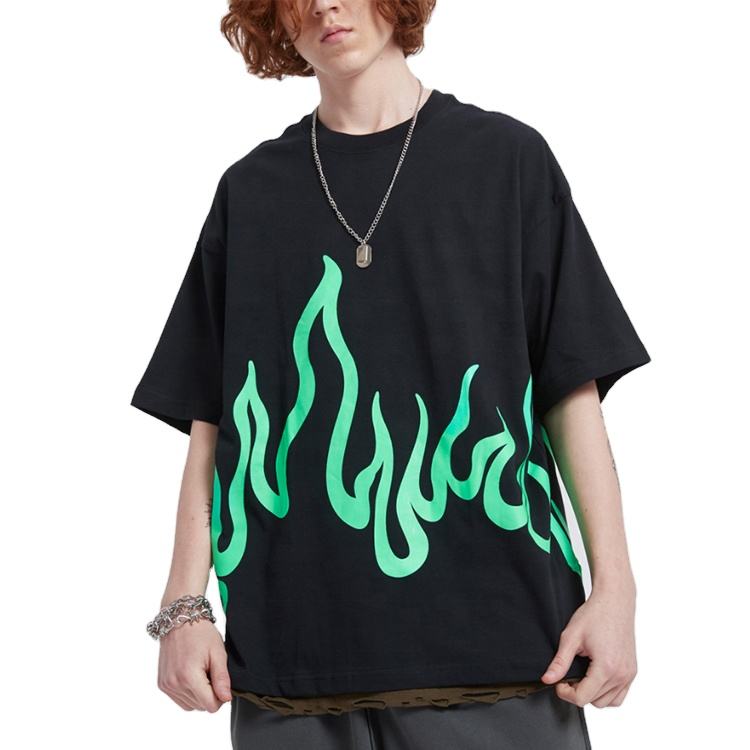 Custom Printing Flame Logo Oversize Hip Hop T Shirt For Men