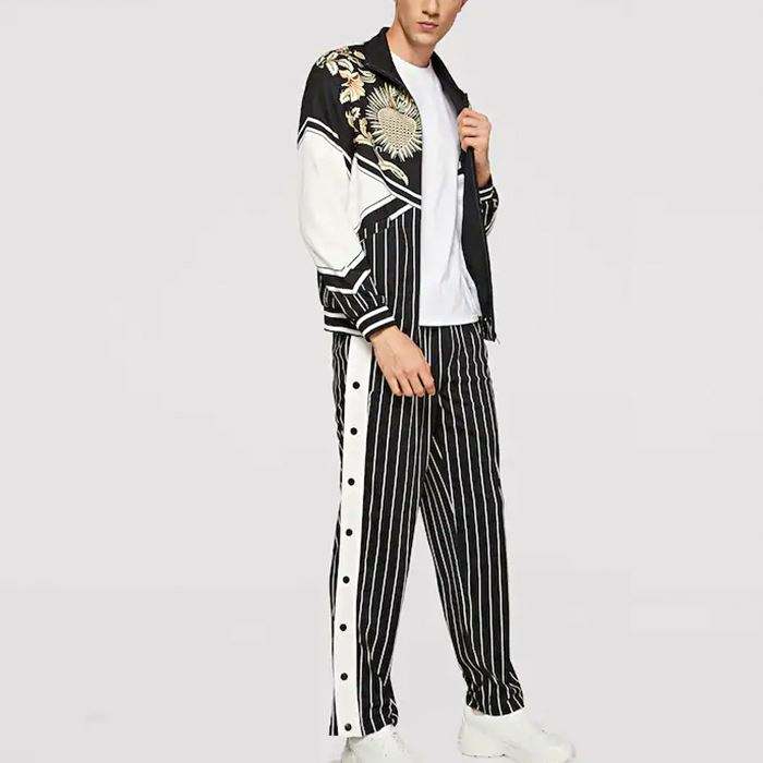 ຂາຍສົ່ງ Zip Up Jacket & Stripe Pant ຊຸດ Tracksuit ຄຸນນະພາບສູງຜູ້ຊາຍ