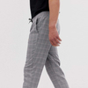 Men Fashion Woven Grey Plaid Check Cropped Trousers Pants