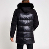 Men's Winter Wear Long Windbreaker Jacket Side Pockets Faux Fur Hood Slim Fit Zip-Up Puffer Jacket