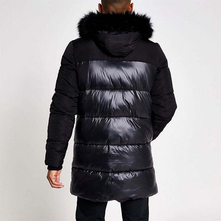 Vīriešu ziemas apģērba gara vējjaka sānu kabatas mākslīgās kažokādas kapuce, šaura jaka ar rāvējslēdzēju