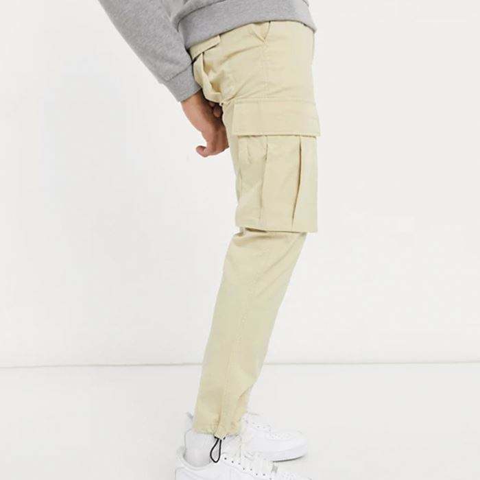 Hot Selling Streetwear Adjustable Toggle Cuffs Solid Color Mens Multi Pocket Cargo Pants