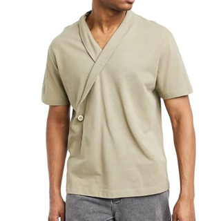 T-shirt en coton uni personnalis&eacute; pour hommes, manches courtes, enveloppe vierge, col en V sur le devant