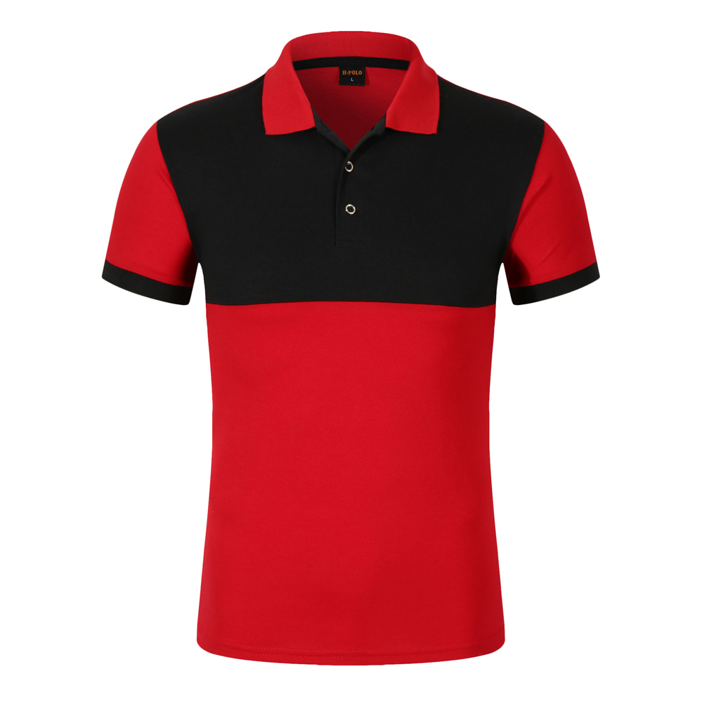 Plain Dyed Technics Black Red Collar Design Organic Cotton Polo Shirt