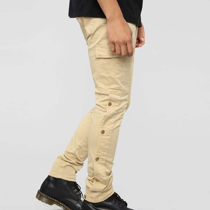 Wholesale Custom Zip Fly Solid Color Snap Button Side Cargo Pants