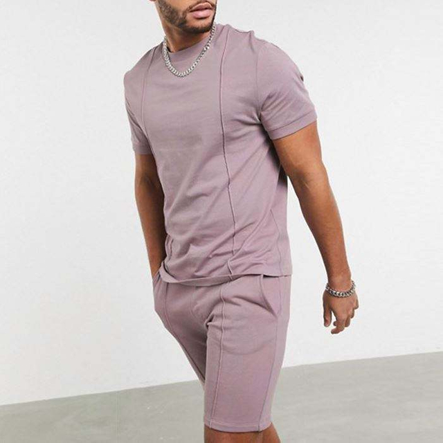 Men Tracksuit Set Short Sleeve T Shirts & Shirts Set Summer Two Piece Shorts Set