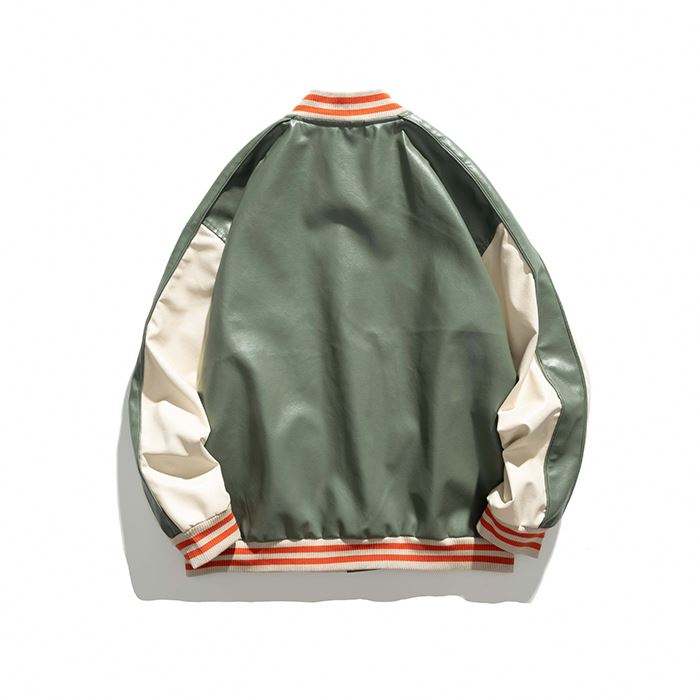 Осенняя толстая ветровка с логотипом OEM, мужская контрастная куртка-бомбер из искусственной кожи с 3D вышивкой и заплатками