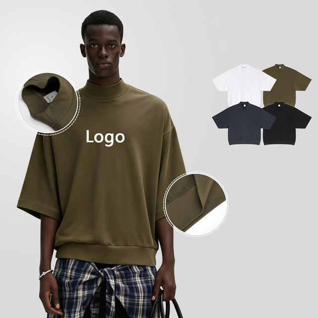 K1130 Boxy Half Height Collar Extended Hem T-shirt