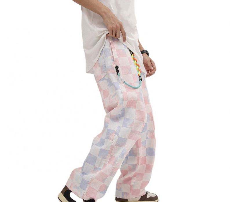 OEM Manufacturer Summer High Waist Wide Leg Pants High Waist Casual Plaid Loose Straight-Leg Sweatpants