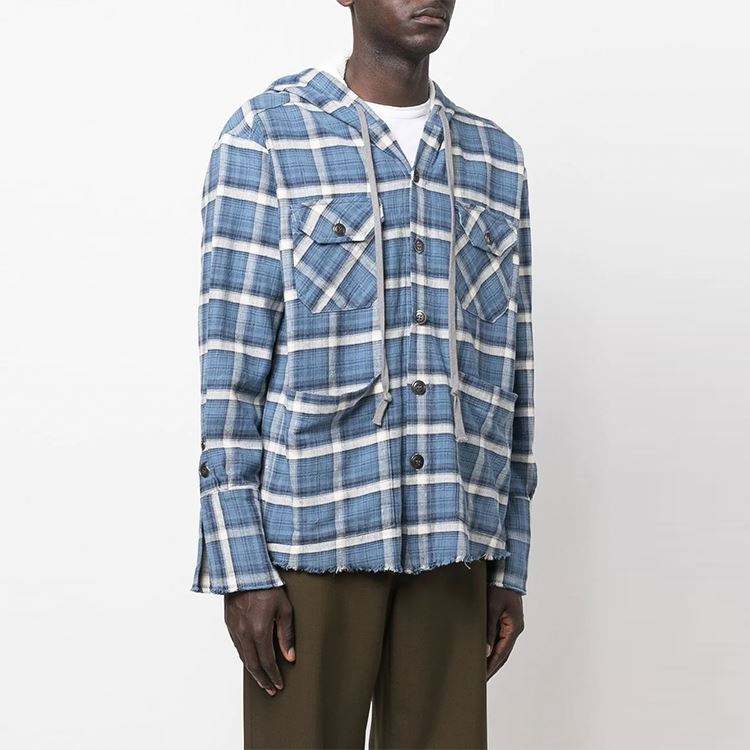 OEM Manufacturer Custom High Quality Men's Oversized Checked Plaid Flannel Shirts With Hood