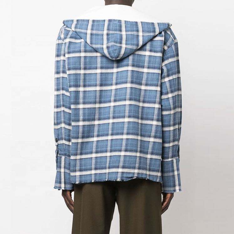 OEM Manufacturer Custom High Quality Men's Oversized Checked Plaid Flannel Shirts With Hood