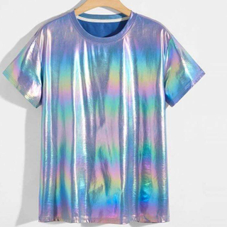 T-Shirt de cr&eacute;ateur personnalis&eacute; en gros, T-Shirt holographique &agrave; col en satin pour hommes, Hip Hop