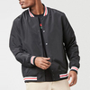 Custom Logo Design Crew Neck Varsity Striped Trim Men's Black Bomber Jackets