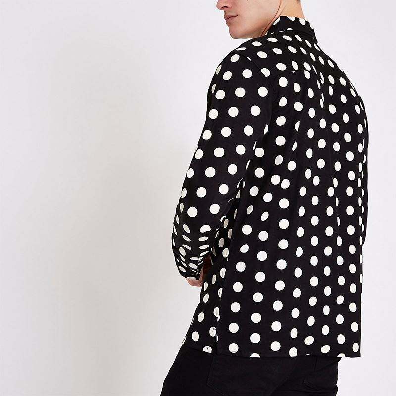 OEM Manufacturer Wholesale Men Dress Shirts Black Polka Dot Buttno Down Shirt
