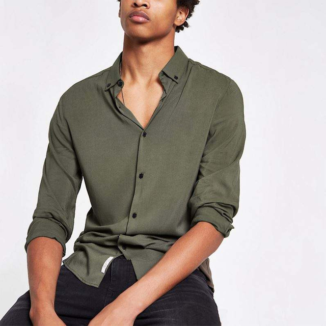 OEM Manufacturer Wholesale Shirts For Men Khaki Viscose Long Sleeve Shirt