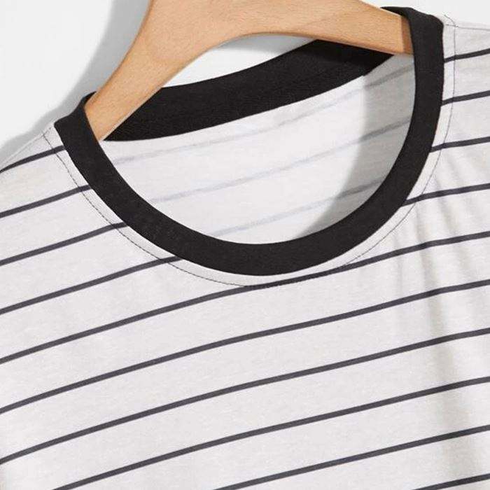 Oem Bulk Wholesale Brand Tshirts Contrast Binding Men Summer Short Sleeve Striped Tshirt