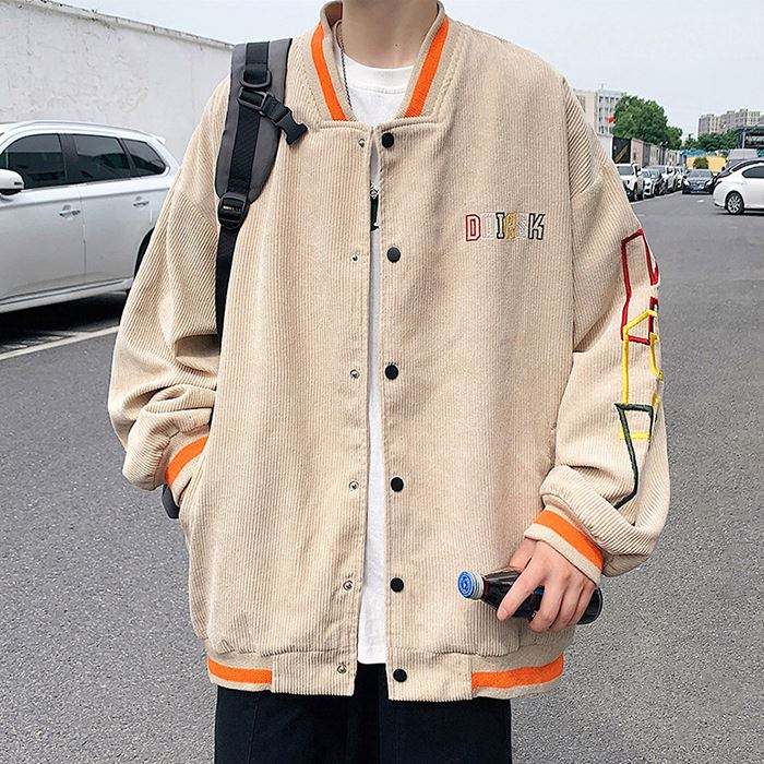 Oem Manufacturer Custom Windbreaker Eombroidered Corduroy Oversized Men Vintage Style Bomber Jacket