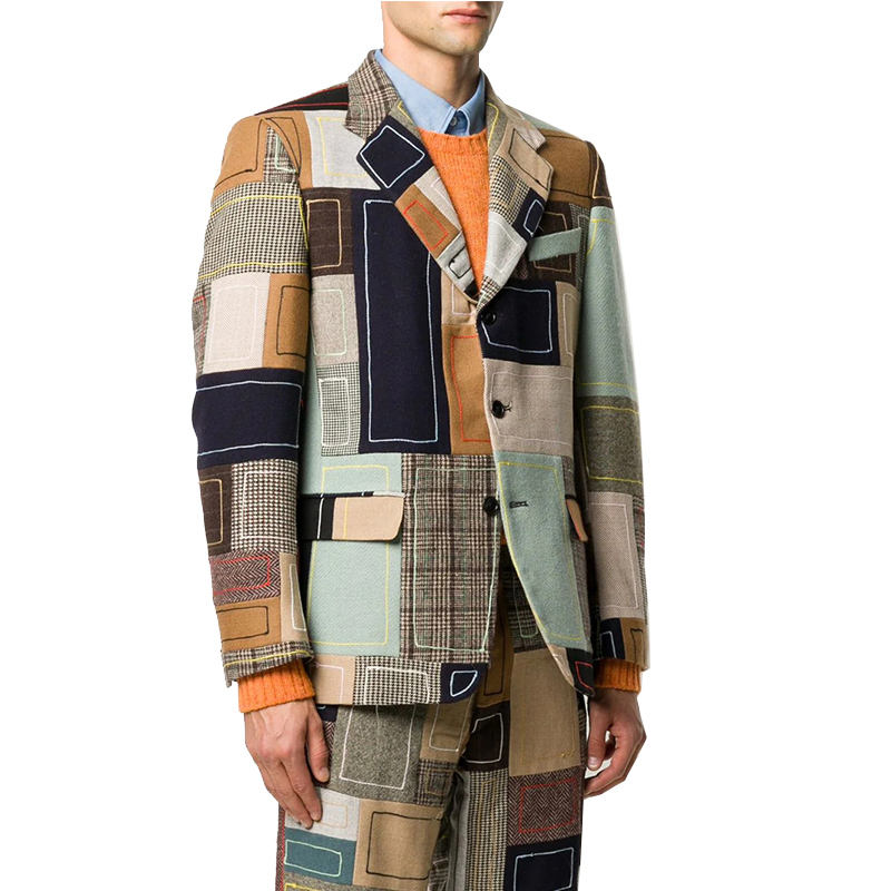 OEM Manufacturer Custom Fashion Long Sleeve Single-Breasted Patchwork Graphic Design Patch Embroidered Blazer Jacket