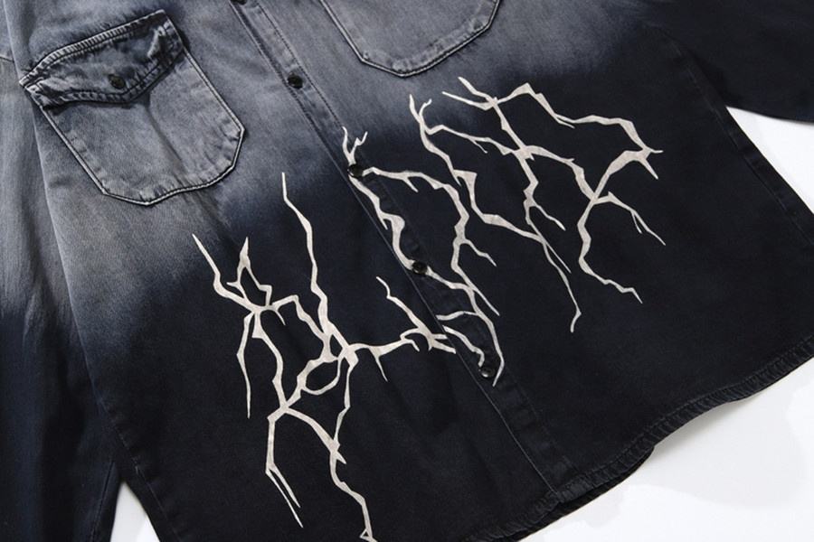 Oem Manufacturer Custom Street Lightning Print Gradient Pattern Loose Plus Sizes Denim Jacket