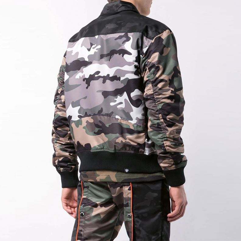 OEM Manufacturer Custom Men's Coat High Quality Long Sleeve Turn-Down Collar Zipper Patchwork Sport Camouflage Jacket