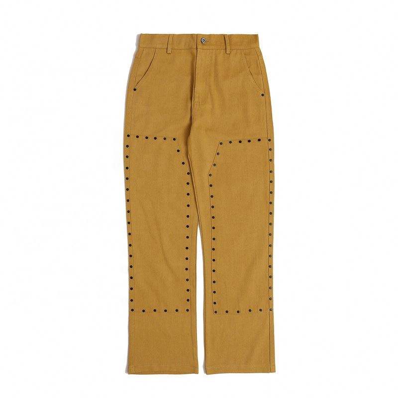 OEM Manufacturer Custom Logo High Street Casual Pants Loose Solid Color Rivet Overalls Casual Trousers For Men