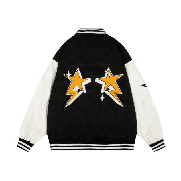 Oem Manufacturer Customized Pu Patchwork Embroidery Color Block Baseball Uniform Casual Plus Sizes Men's Jacket