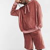 Custom Wholesale Tracksuits Pullover Sweatshirt Elastic Shorts Sets Ribbed Velour Plain Men Tracksuit Set
