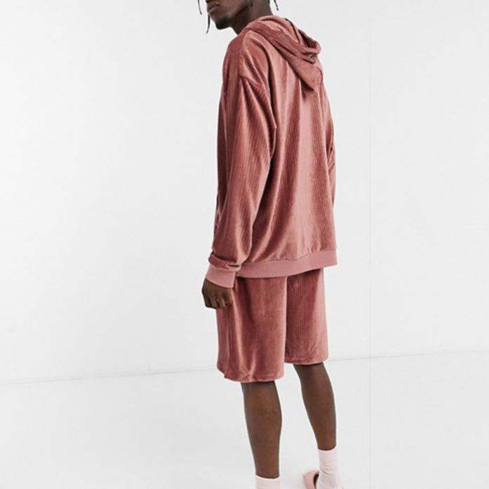 Custom Wholesale Tracksuits Pullover Sweatshirt Elastic Shorts Sets Ribbed Velour Plain Men Tracksuit Set