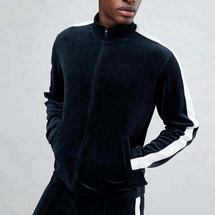 Windbreaker Streetwear Velour Side Stripe Men Track Jacket