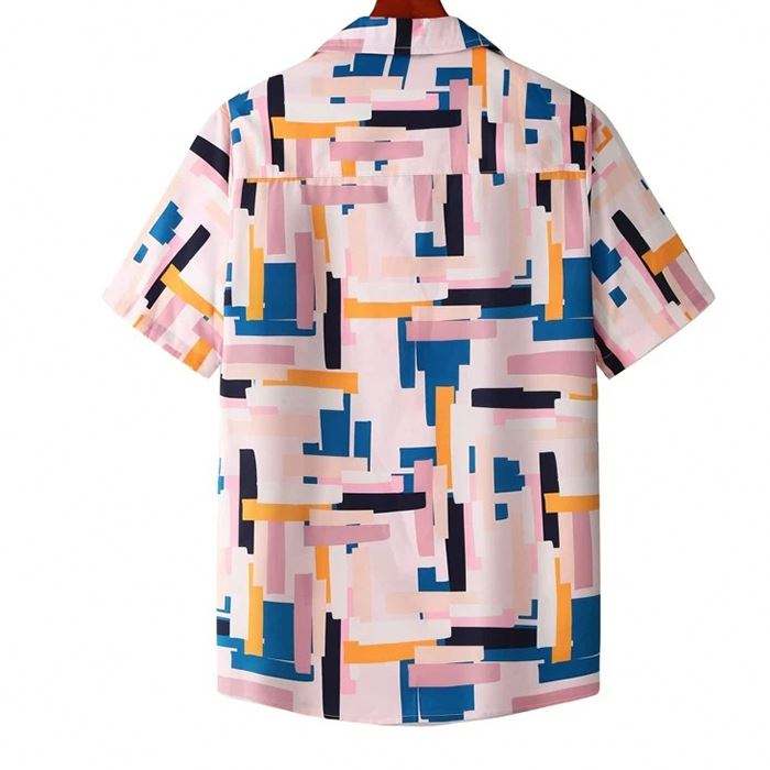 ໂຮງງານຜະລິດ OEM Custom wholesales Mens Clothing Summer Short Sleeve Allover Geo Printed Men Shirts