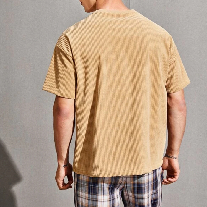 OEM új dizájnú rövid ujjú kiváló minőségű egyedi férfi tömeges, sima bordás kordbársony póló