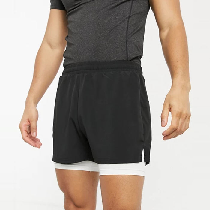 Hot Selling Activewear Color Block Athletic Cycling Shorts Elastic Waist Men 2-In-1 Running Shorts