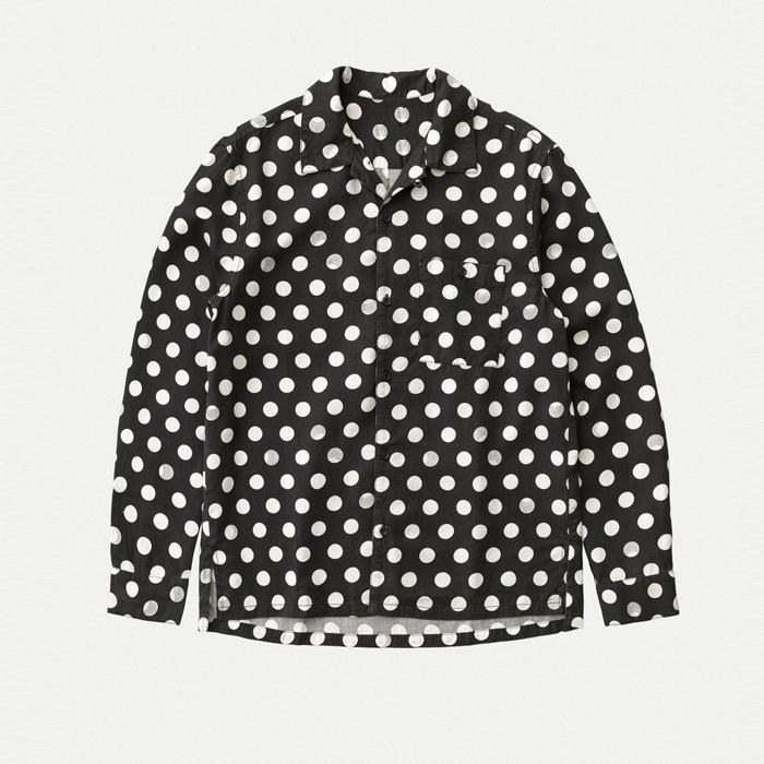 OEM производител Нов моден дизайн 100% полиестер бели точки черни ризи с дълъг ръкав за мъже