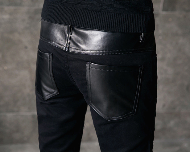 OEM Manufacturer Customized Faux Leather Custom Pants Skinny Patchwork Men's Pants