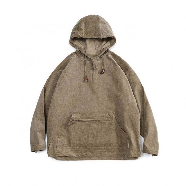 OEM Manufacturer Custom Men's Pullover Zippered Pocket Hoodie Loose Corduroy Hoodie