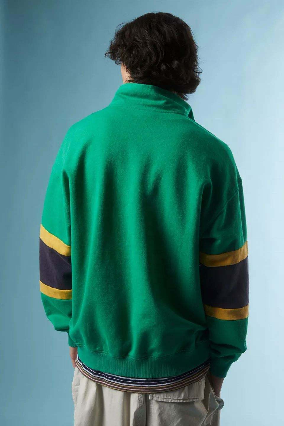 OEM Manufacturer Men's Cotton Polyester Zip Pullover Paneled Mock Neck Sweatshirt