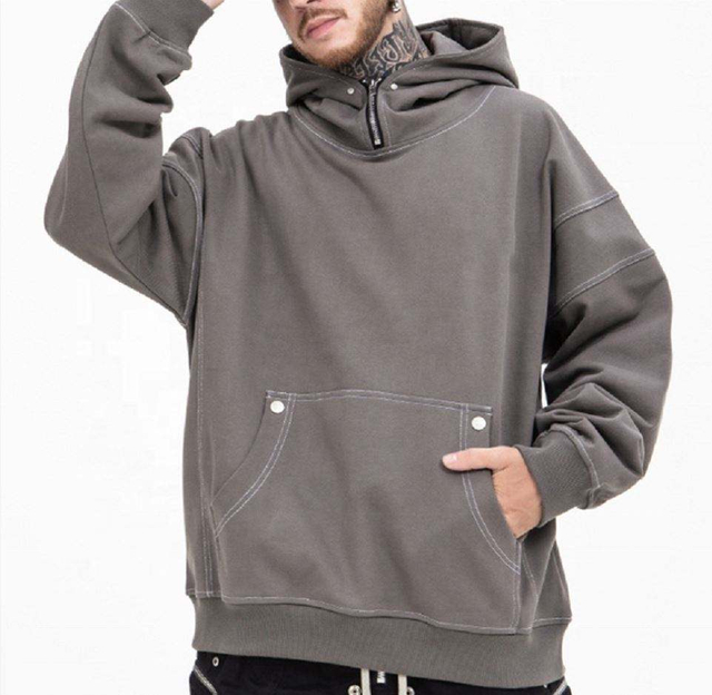 OEM Manufacturer Custom Vintage Wash Cotton Zip Hood Oversized Plain Hoodie With Contrast Stitching For Men