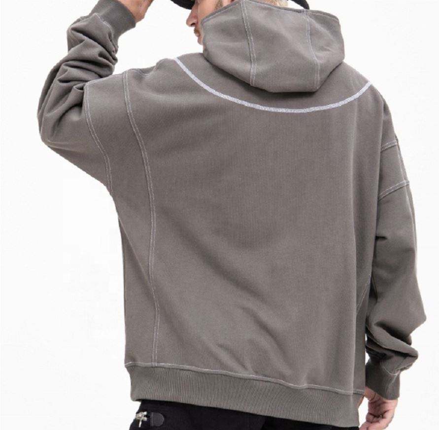OEM Manufacturer Custom Vintage Wash Cotton Zip Hood Oversized Plain Hoodie With Contrast Stitching For Men