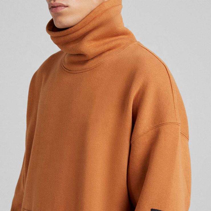 OEM Manufacturer Custom High Quality Cotton Fleece High Collar Oversized Drop Shoulder Sweatshirt Pullover Hoodies