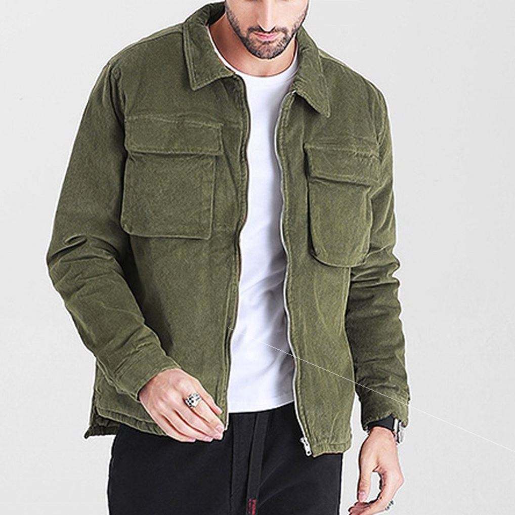OEM Manufacturer Custom High Quality Vintage Washed Men's Zip Up Corduroy Cargo Pockets Casual Jacket