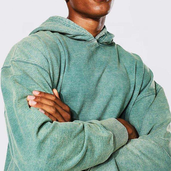 OEM Manufacturer Custom High Quality Oversized Plain Heavyweight Thick Green Vintage Washed Hoodies Pullover
