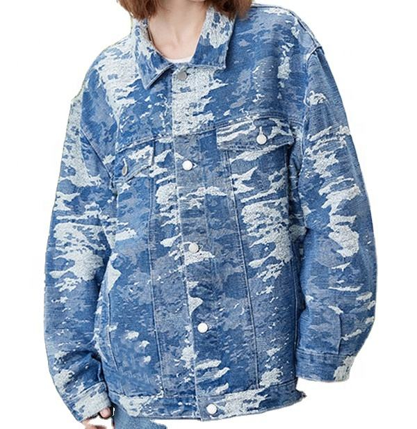OEM производител на едро Denim Tie Dye Personality Плюс размери Модно триизмерно яке с джоб