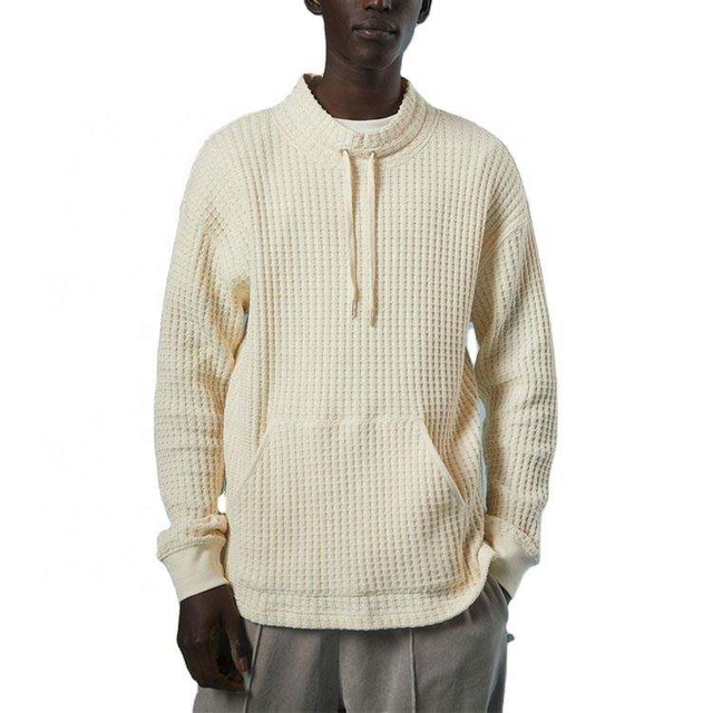 OEM Manufacturer Custom New Style Men Waffle Knit Anorak Sweatshirt Pullover With Front Kangaroo Pockets