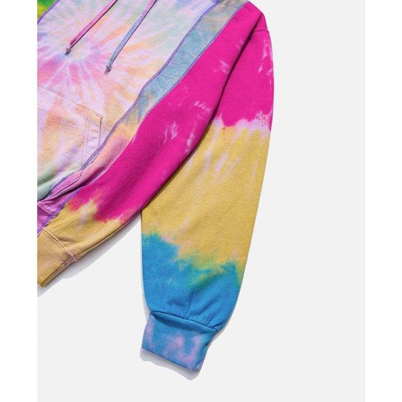 OEM Manufacturer Custom Men Long Sleeve Sweatshirt Pullover Drawstring Plus Size Personality Colorful Patchwork Tie Dye Hoodies