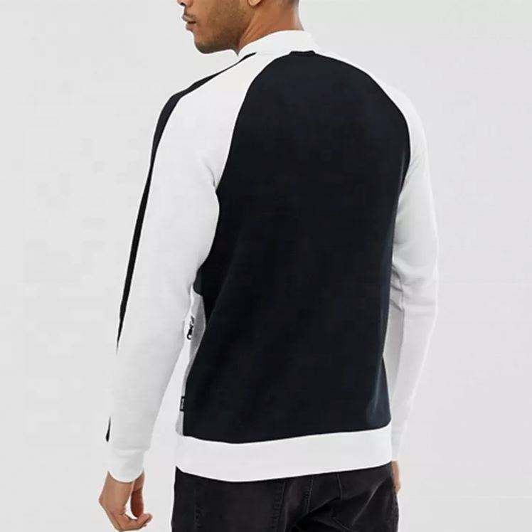 OEM-Hersteller kundenspezifische Baumwoll-Herrenmäntel, Farbblock-Sweatshirt mit hohem Rundhalsausschnitt und Reißverschlusstasche vorne