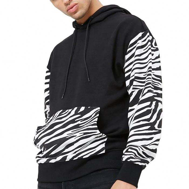 OEM مصنّعة Mens Streetwear Contraving Zebra Print Pullover Fashion Custom Hoodies