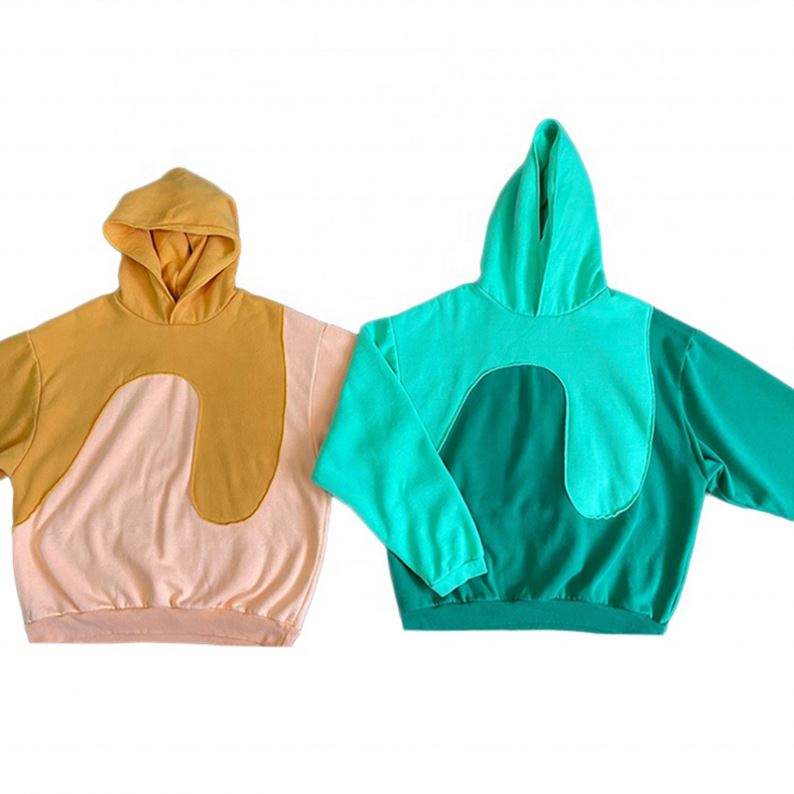 OEM Manufacturer Wholesale 2 Color Hoodie Sweatshirt Split Color Block Patchwork Streetwear Unisex Men Hoodie
