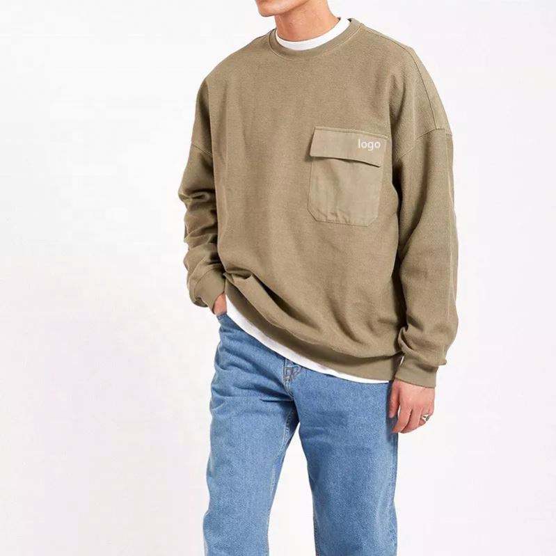 Виробник OEM оптом 100% бавовна однотонний пуловер з кишенями в стилі печворк важка толстовка з круглим вирізом